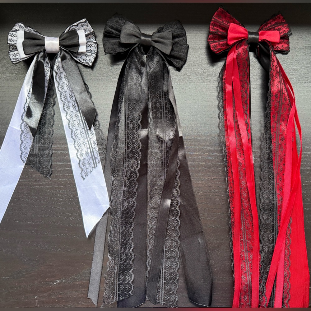 Lace ribbon bow hair clips
